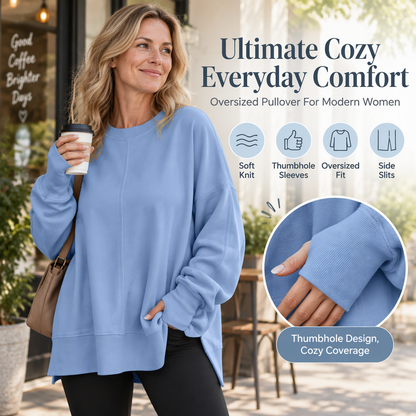 Dames-sweatshirt met ruime pasvorm, ronde hals en zijsplit