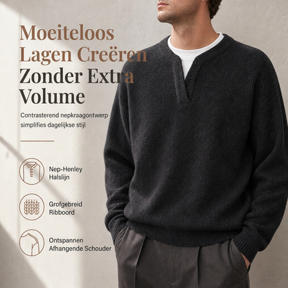 Herens Retro Henley Hals Mock Two Piece Trui Relaxed Fit Lange Mouw Knit Pullover voor Herfst en Winter