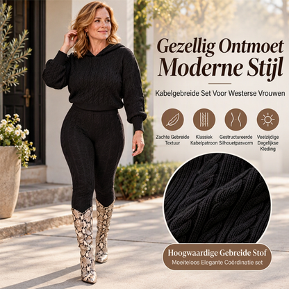 Dames Casual Kabeltrui met Capuchon en Legging Set